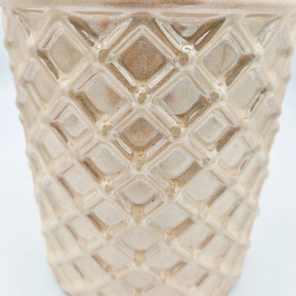 Textured Beige Diamond Pattern Ceramic Flower‎ Pot Planter Home Decor